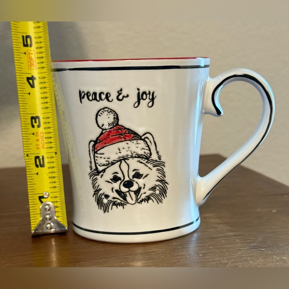 Pomeranian Christmas Mug White w/Black Trim Red Stocking Hat Red on the Inside - Picture 6 of 6